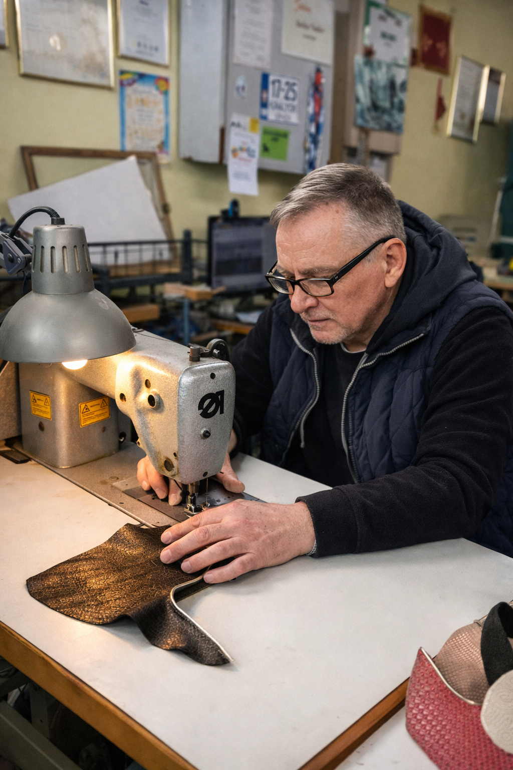 Varrógéppel dolgozik